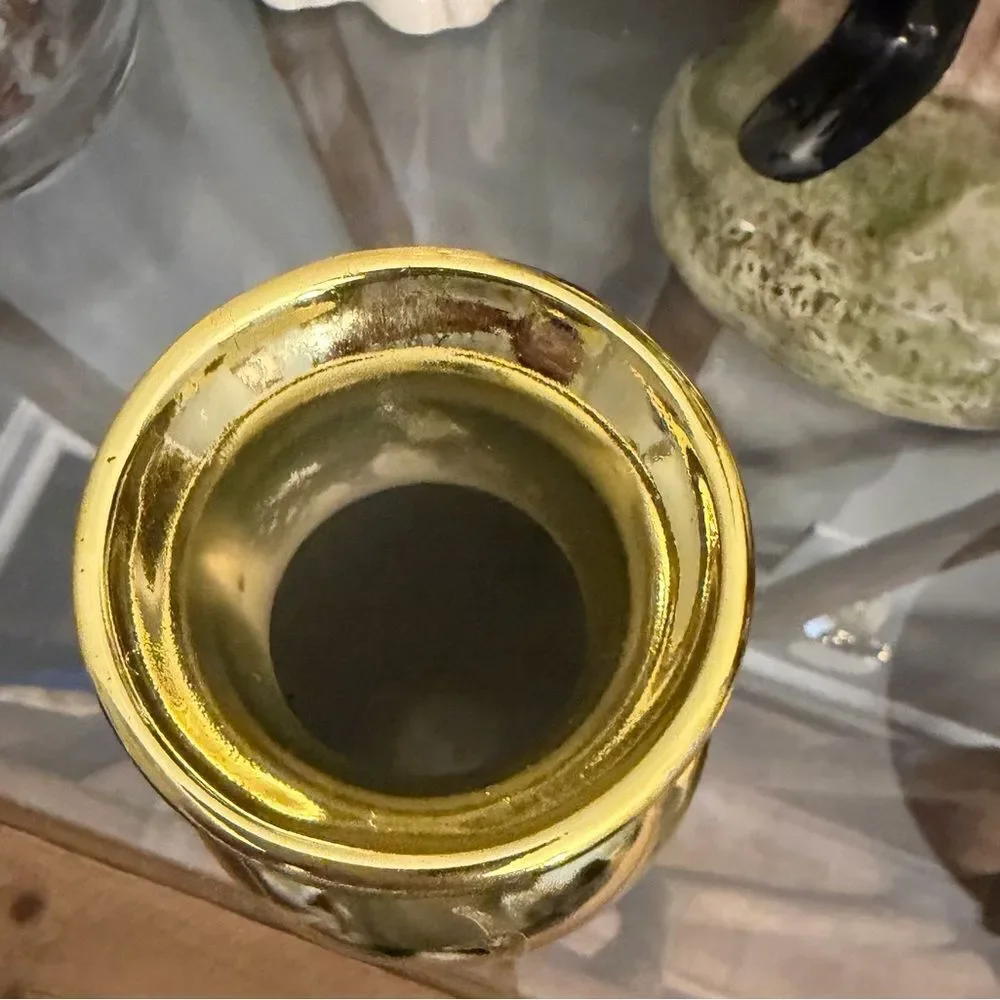 Elegant etched Japanese Gold and White Floral and bird small Vase. Vintage.